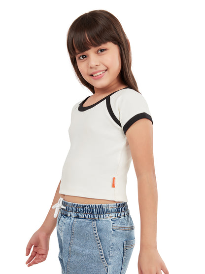 Olele® Girls Piping Art Cotton Crop Top