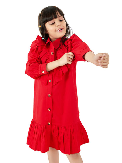 Olele® Girls Victoria Double Layer Ruffle Dress - Red Cotton