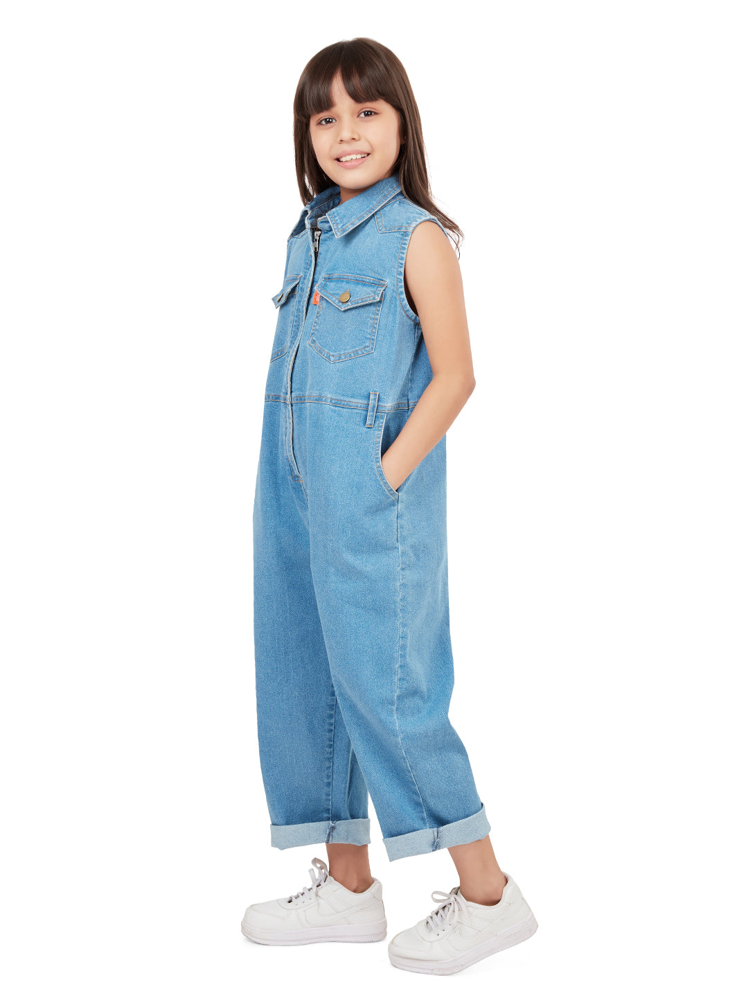 Olele Girls Brooklyn Sleeveless Boiler Suit Cotton Denim