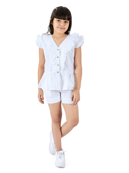 Olele® Girls Victoria Ruffle Top - Pure White Mill Made Cotton