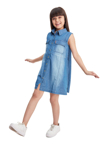 Olele® Girls Shepherd's Bush Sleeveless Shirt Dress - Cotton Denim