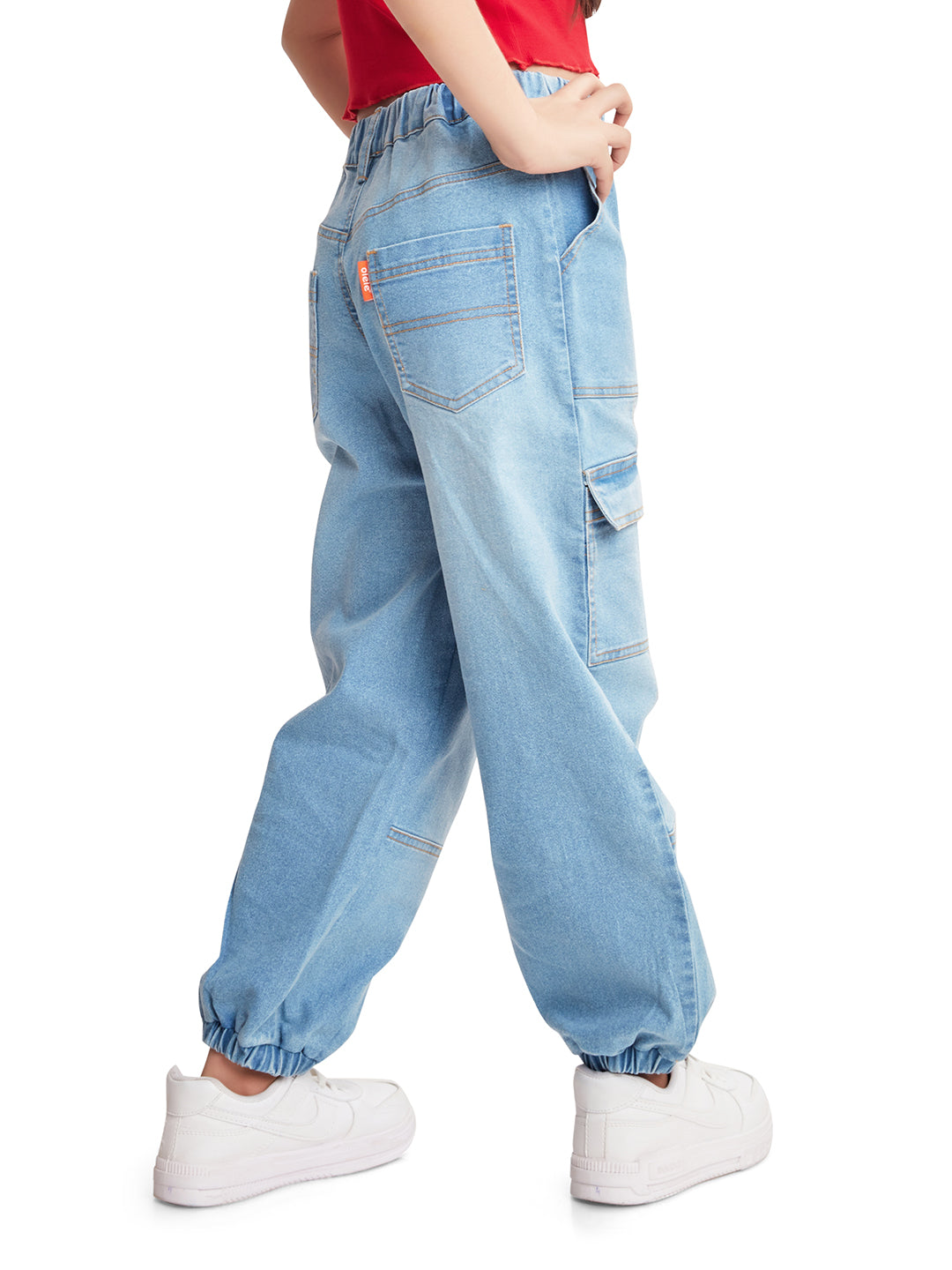 Olele® 7 Pockets Joggers Jeans Pants for Girls - Cotton Denim