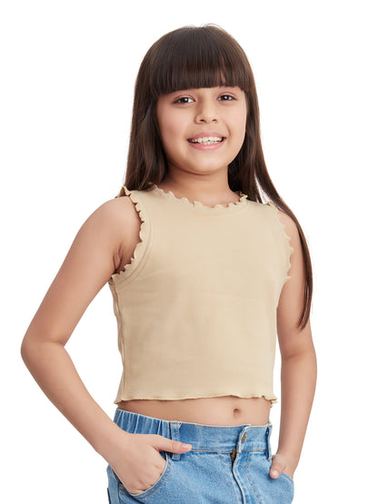 Olele® Girls Cotton Rib Crop Top - Almond Brown