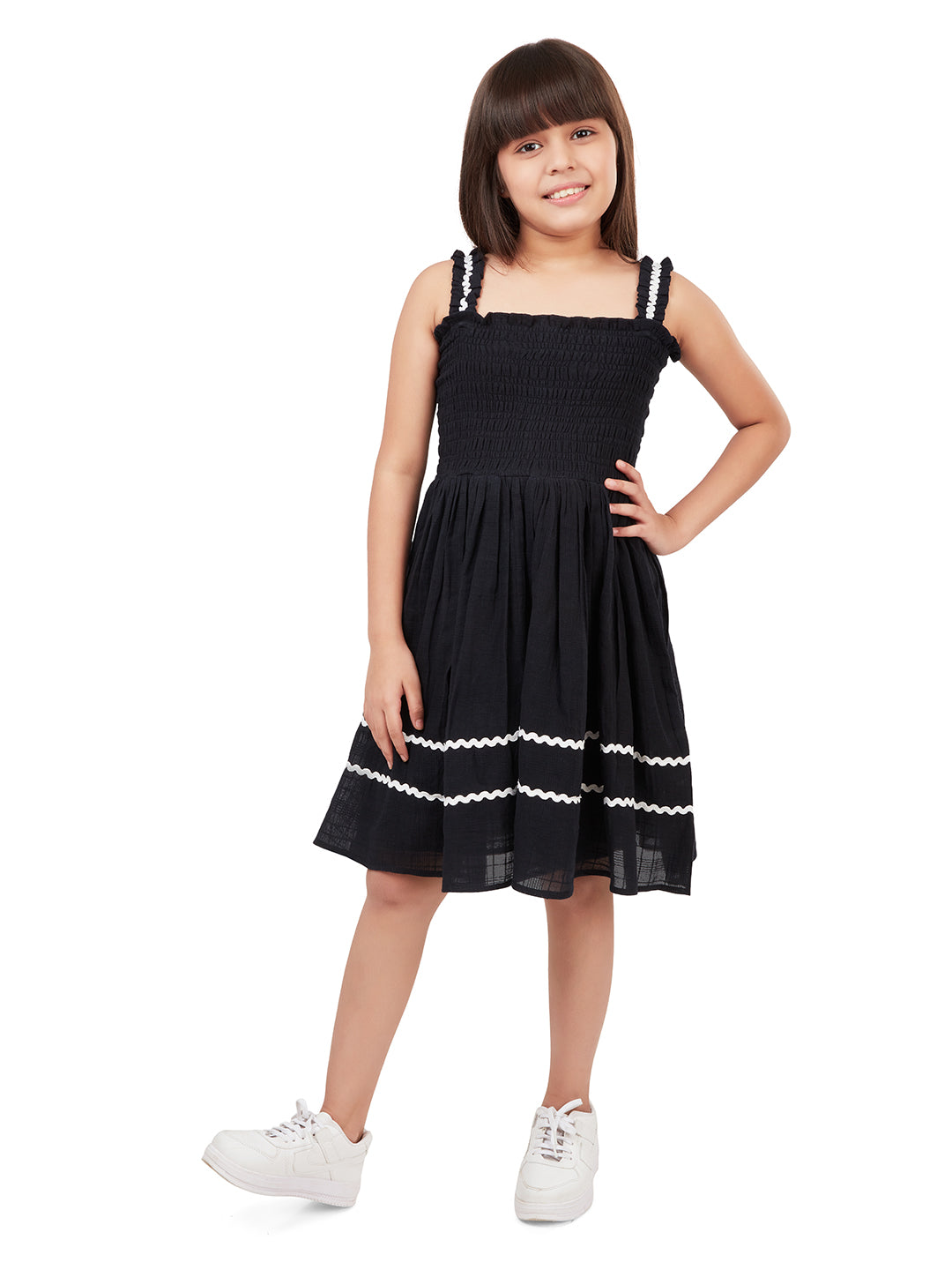 Olele® Girls Cindy Smocked Sleeveless Lace Dress - Black