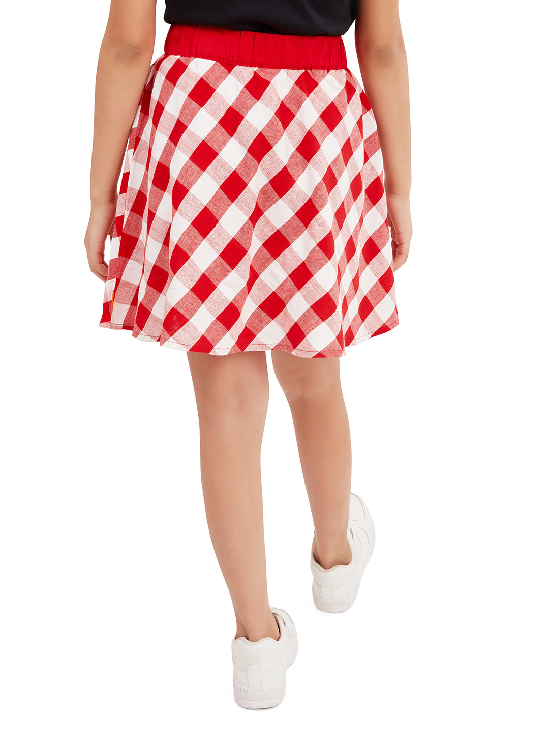 Olele® Girls Ashley Skirt with Safty Pant - Red and White Cotton Check