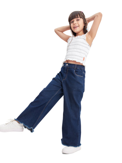 Olele® Girls Wide Leg Baggy Jeans - Cotton Denim