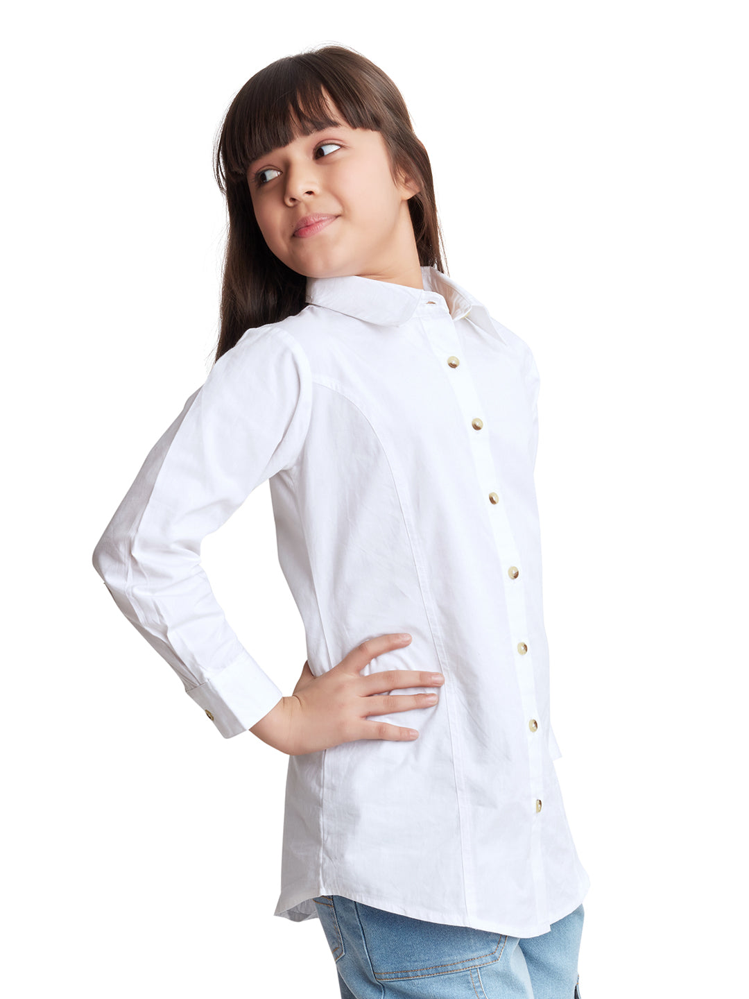 Olele® Girls Whitney White Full Sleeves Cotton Shirt