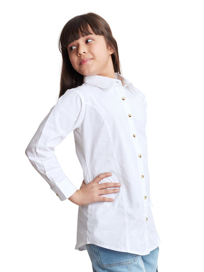 Olele® Girls Whitney White Full Sleeves Button Down Cotton Shirt