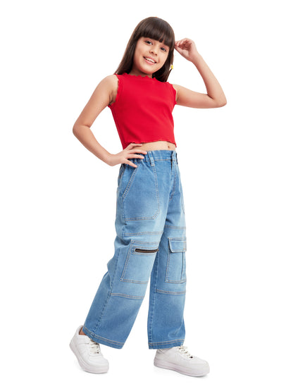 Olele® Girls 6 Pockets Cargo Jeans Pant