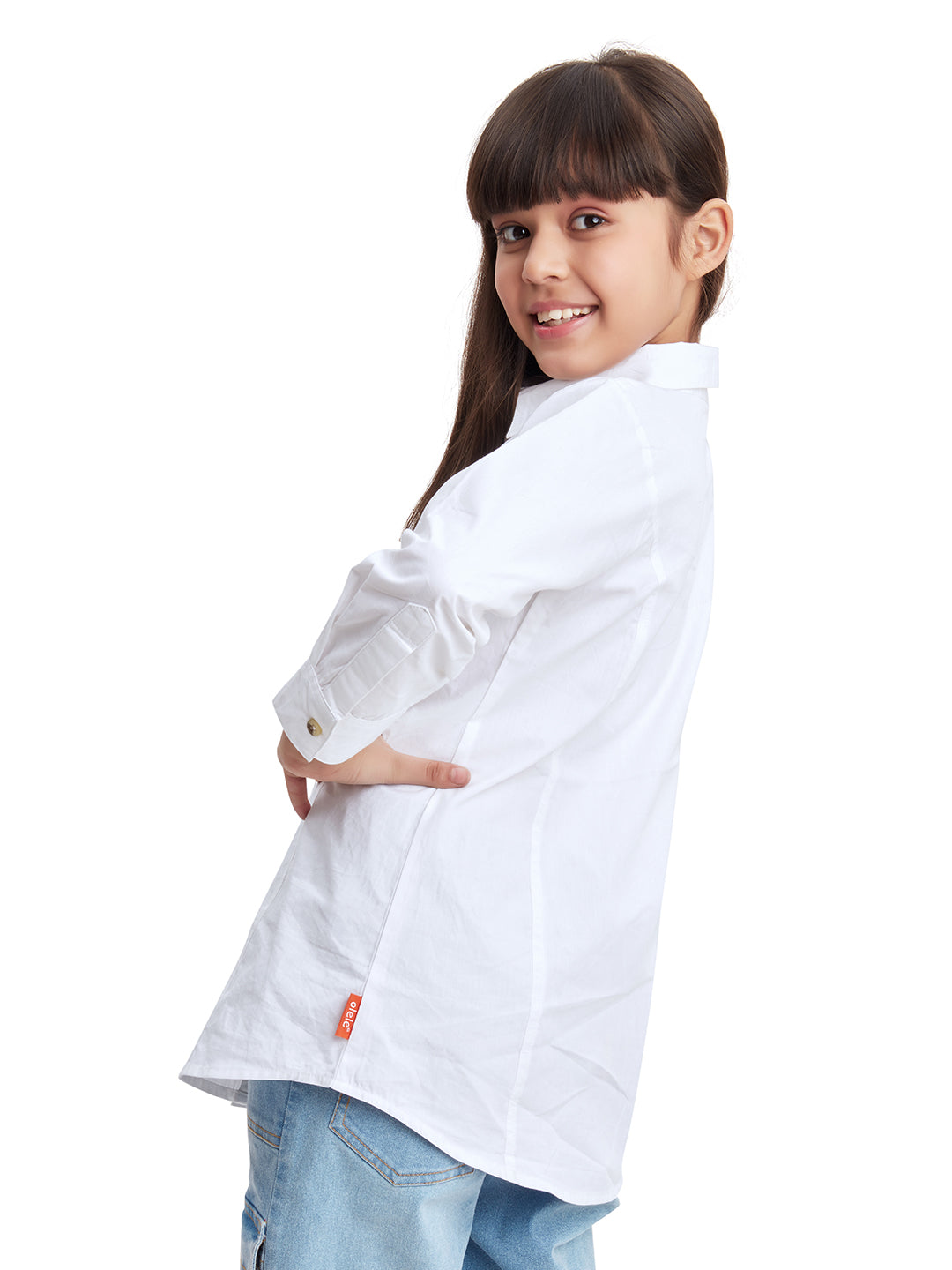 Olele® Girls Whitney White Full Sleeves Cotton Shirt