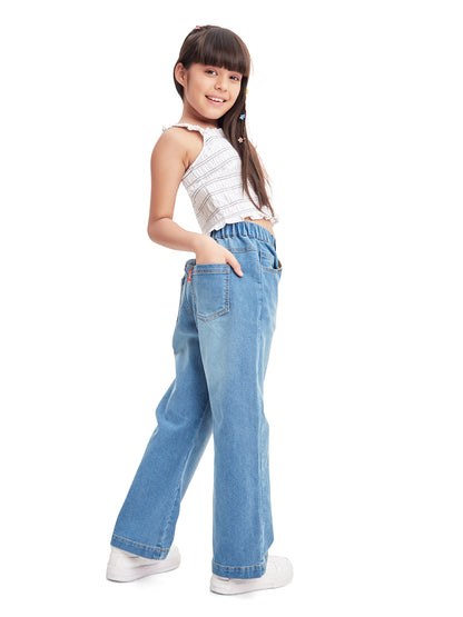 Olele® Boot Cut Button Fly Jeans Pant for Girls - Cotton Denim