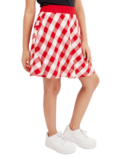 Olele® Girls Ashley Skirt with Safty Pant - Red and White Cotton Check