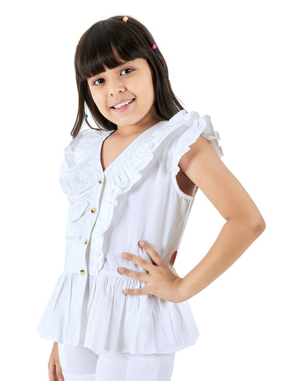 Olele® Girls Victoria Ruffle Top - Pure White Mill Made Cotton