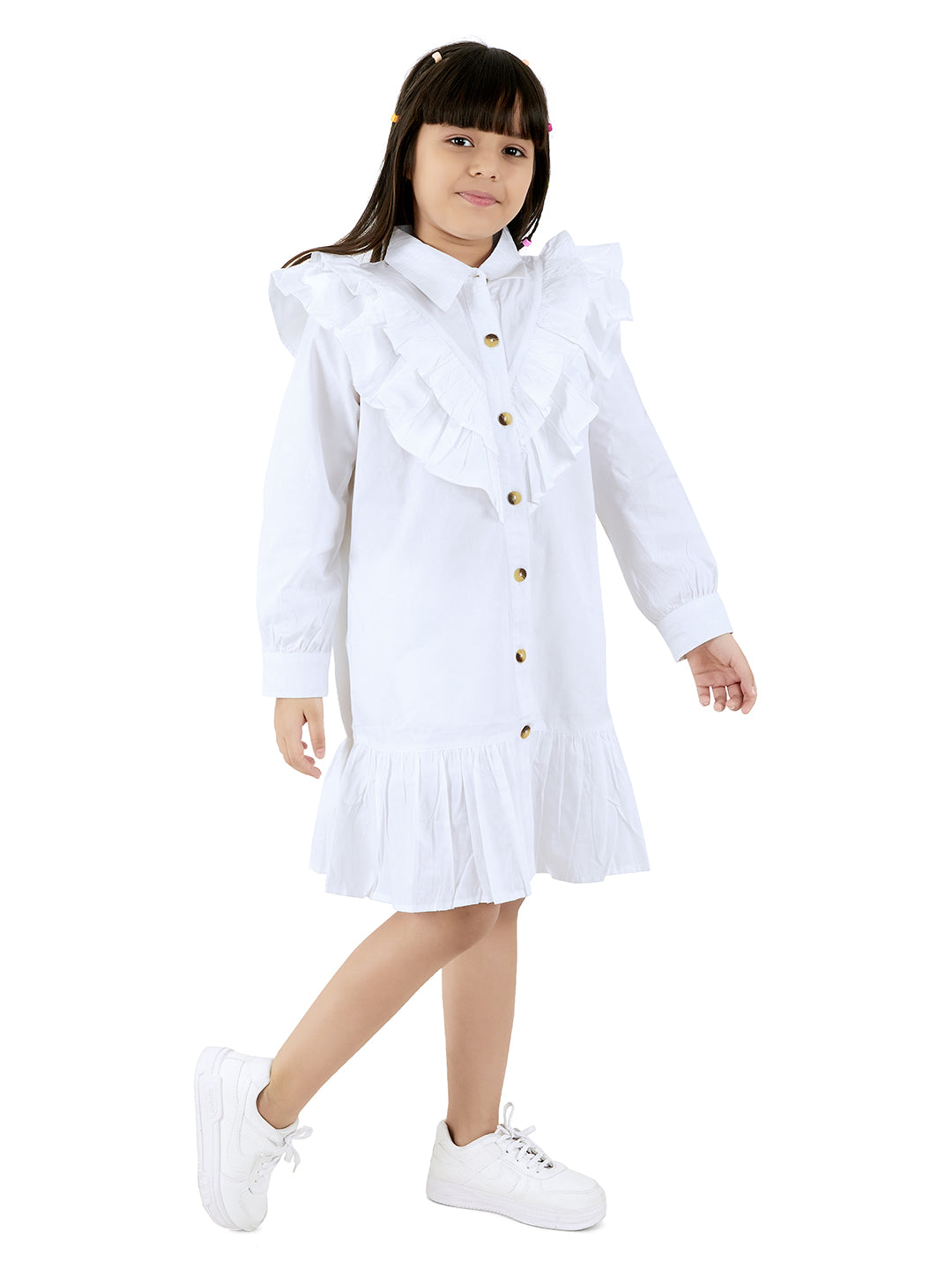 Olele® Girls Victoria Double Layer Ruffle Dress - Pure White Cotton