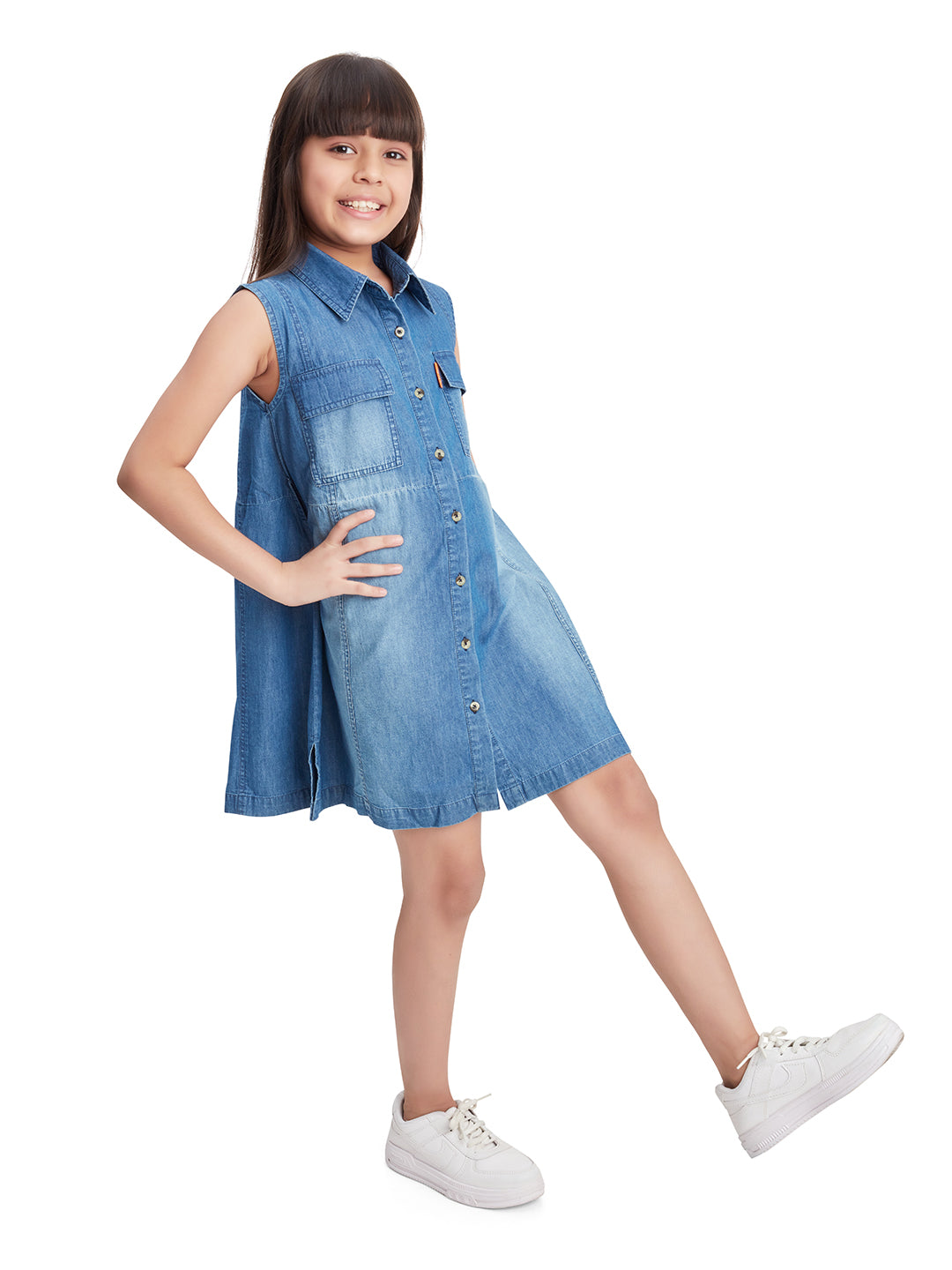 Olele® Girls Shepherd's Bush Sleeveless Shirt Dress - Cotton Denim