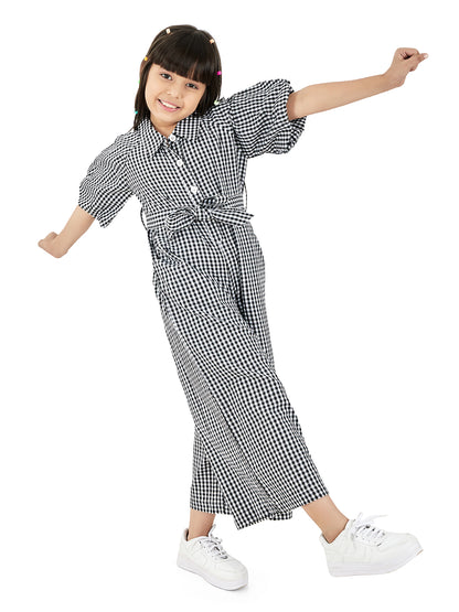 Olele® Girls July Jumpsuit - Black and White Gingham Cotton Check