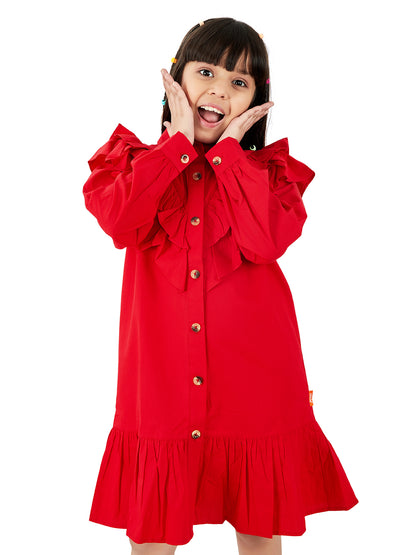 Olele® Girls Victoria Double Layer Ruffle Dress - Red Cotton