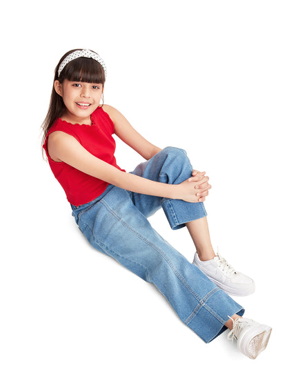 Olele® Girls Retro Front Seam Jeans Pant - Cotton Denim