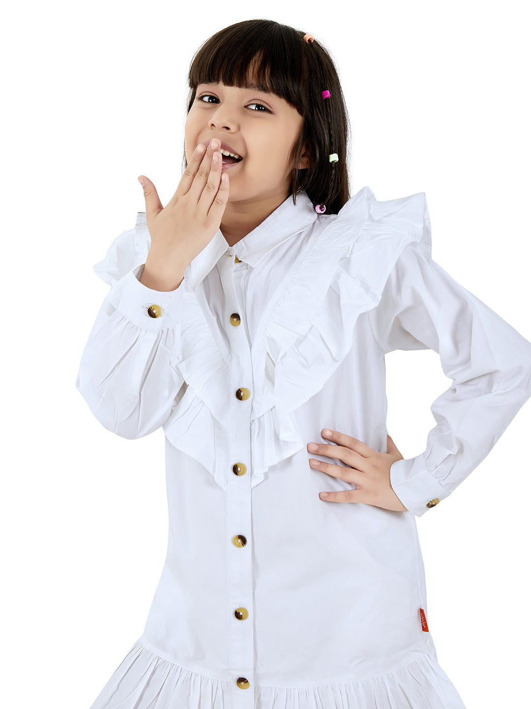 Olele® Girls Victoria Double Layer Ruffle Dress - Pure White Cotton