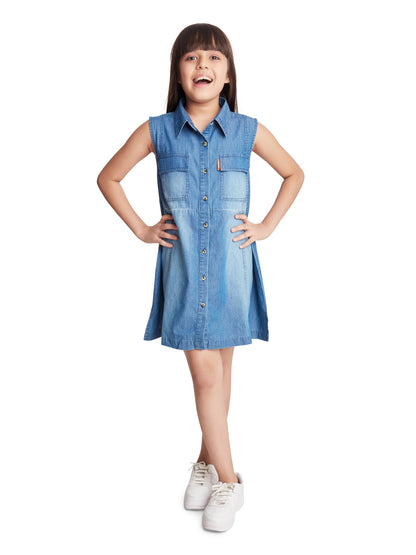 Olele® Girls Shepherd's Bush Sleeveless Shirt Dress - Cotton Denim