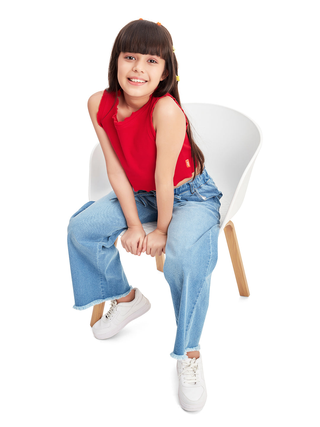 Olele® Girls Pull On Raw Edge Jeans Pant - Cotton Denim