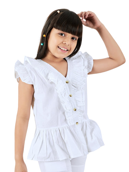 Olele® Girls Victoria Ruffle Top - Pure White Mill Made Cotton