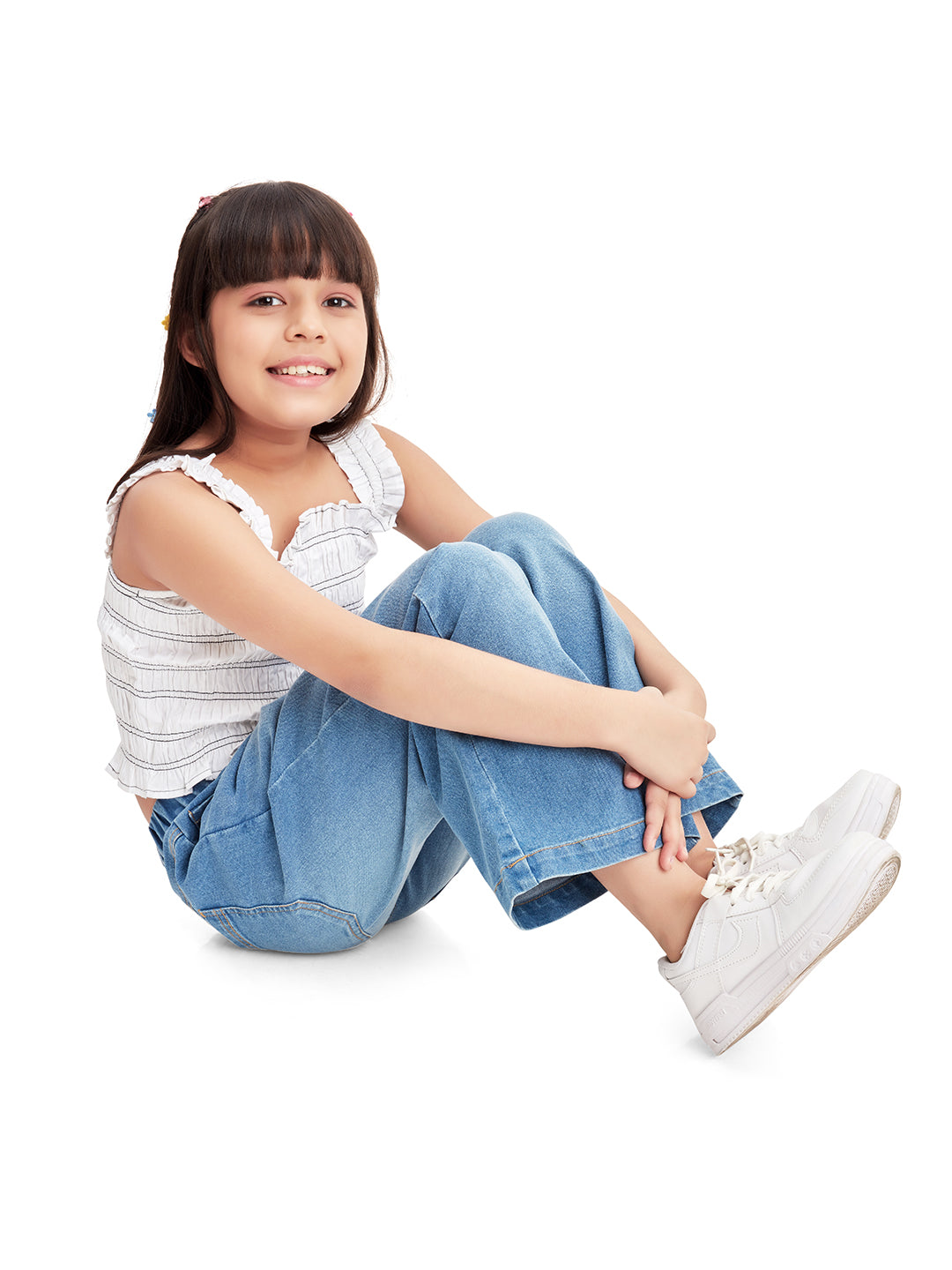 Olele® Boot Cut Button Fly Jeans Pant for Girls - Cotton Denim