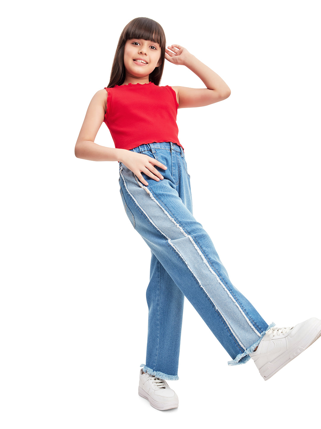 Olele® Girls Down Town Relaxed Fit Jeans Pant - Cotton Denim