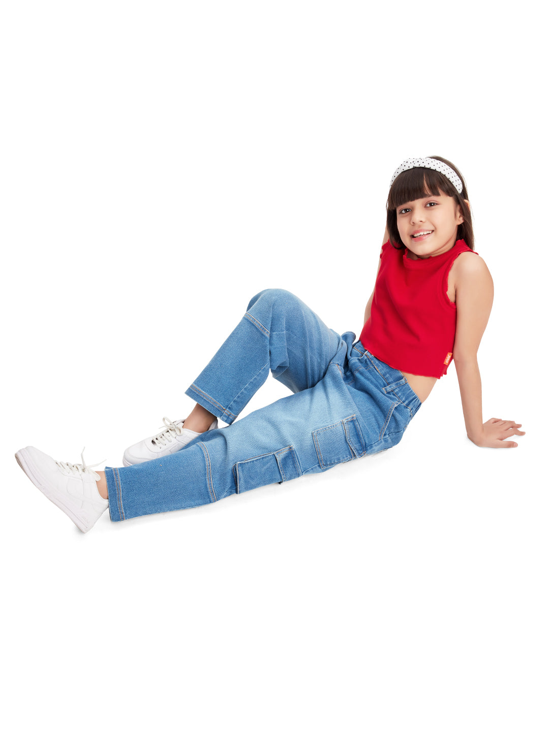 Olele® 7 Pockets Cargo Jeans Pants for Girls - Cotton Denim