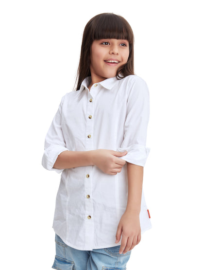 Olele® Girls Whitney White Full Sleeves Cotton Shirt