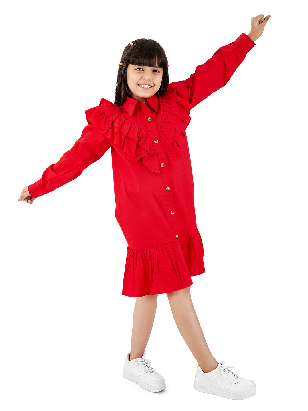 Olele® Girls Victoria Double Layer Ruffle Dress - Red Cotton