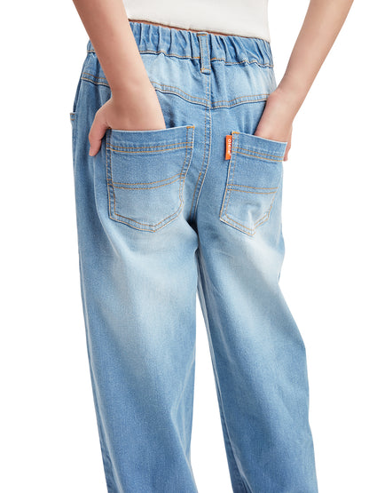 Olele® Girls Relaxed Fit Roll Up Vanilla Jeans Pant - Cotton Denim