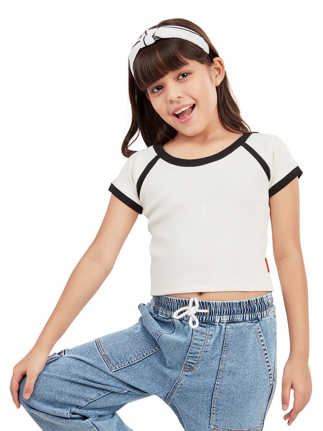 Olele® Girls Piping Art Cotton Crop Top