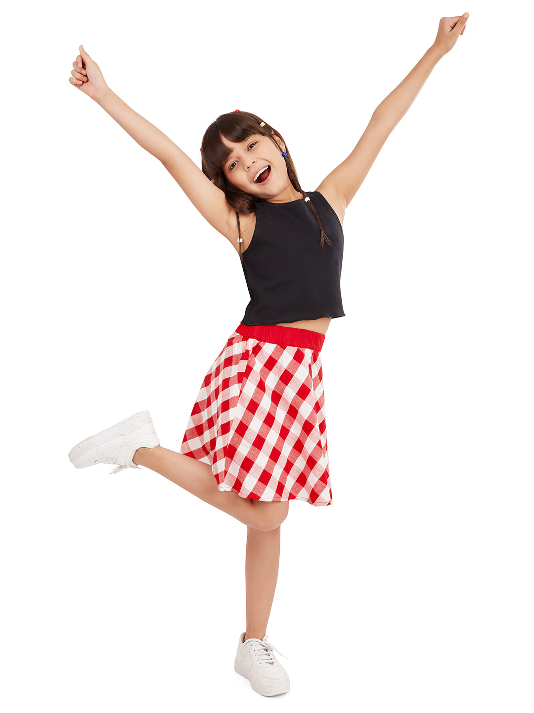 Olele® Girls Ashley Skirt with Safty Pant - Red and White Cotton Check