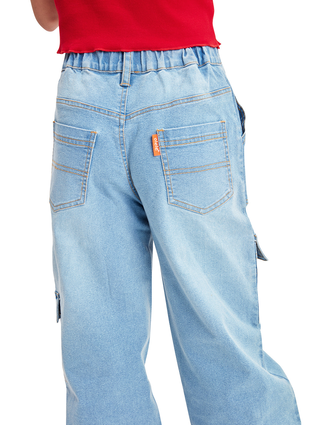 Olele® 7 Pockets Joggers Jeans Pants for Girls - Cotton Denim