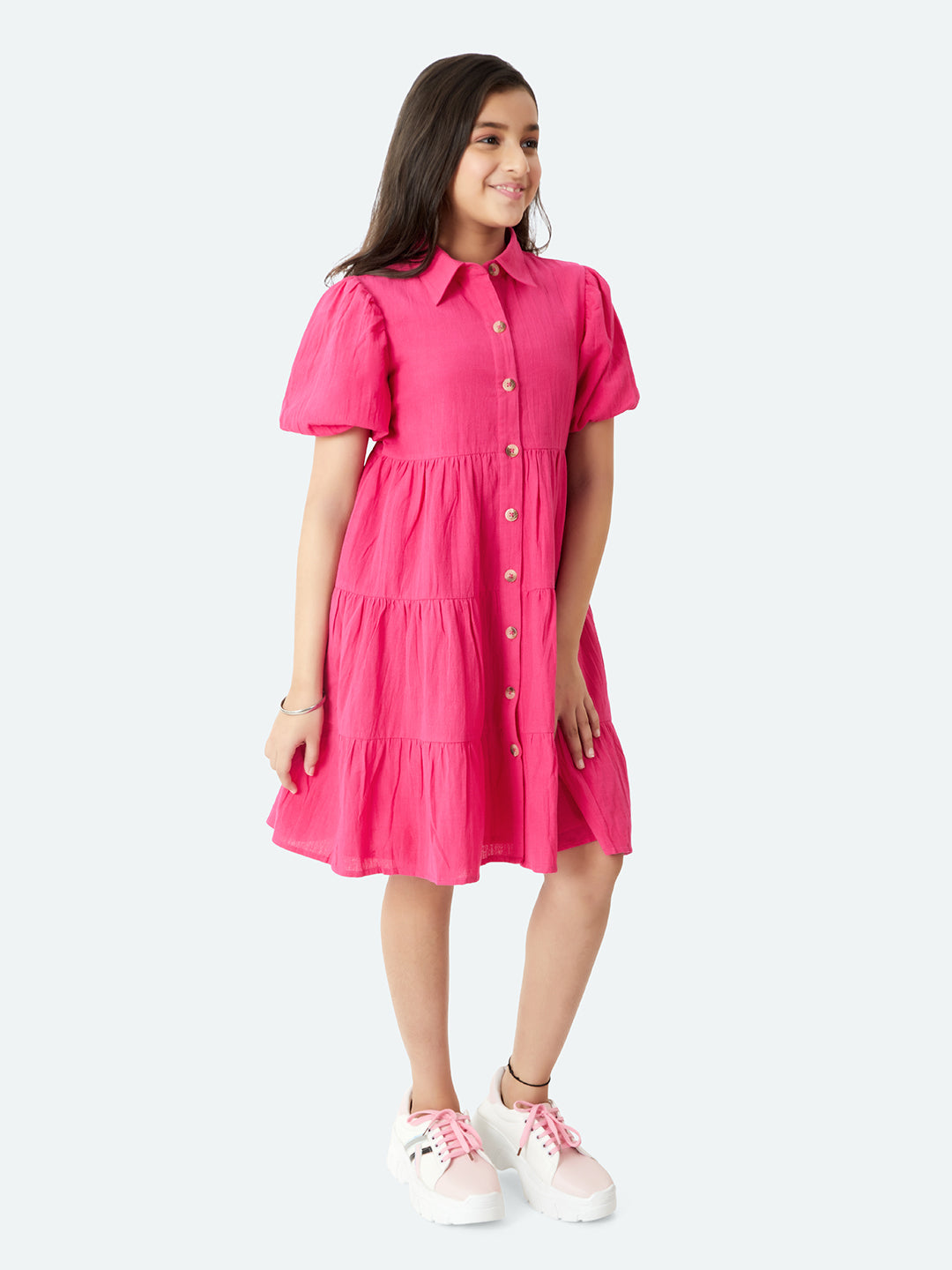 Girls pink shirt dress best sale